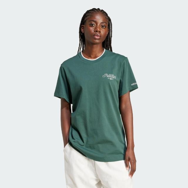 【adidas 愛迪達】上衣 女款 短袖上衣 運動 三葉草 GRAPHIC TEE 綠 IX3540