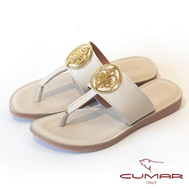【CUMAR】擦色T字夾腳拖鞋(米白)