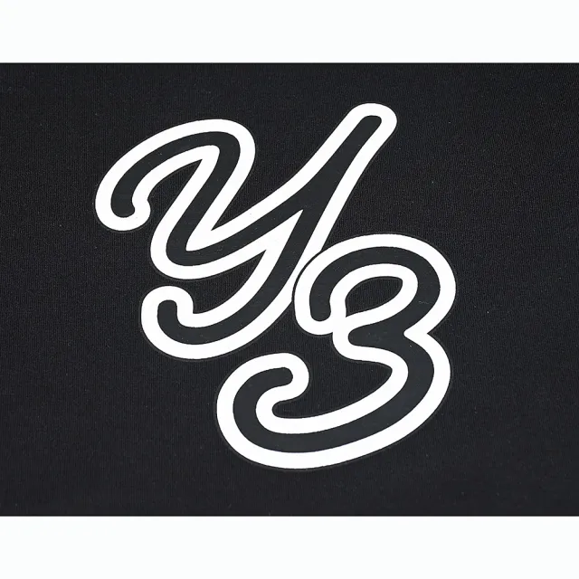 【Y-3 山本耀司】Y-3左前胸草寫線條白字LOGO設計純綿質圓領短袖T恤(平輸品/男女款/黑x白)