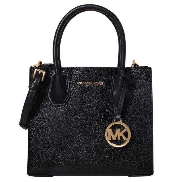 Michael Kors MK 荔枝紋皮革三隔層手提斜背兩用包(黑)