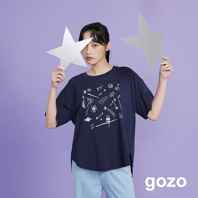 gozogozo 奶奶看流星許願彩色扣子T恤(兩色)