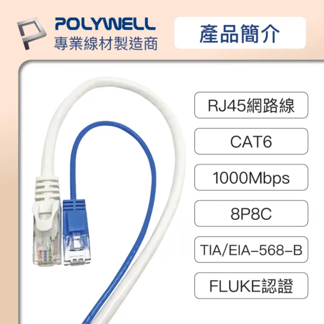 【POLYWELL】CAT6 極細高速網路線 /1M