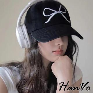 【HanVo】現貨 蝴蝶結刺繡甜美可愛棒球帽(夏日遮陽百搭氣質鴨舌帽 韓系配件 女生配件 8190)