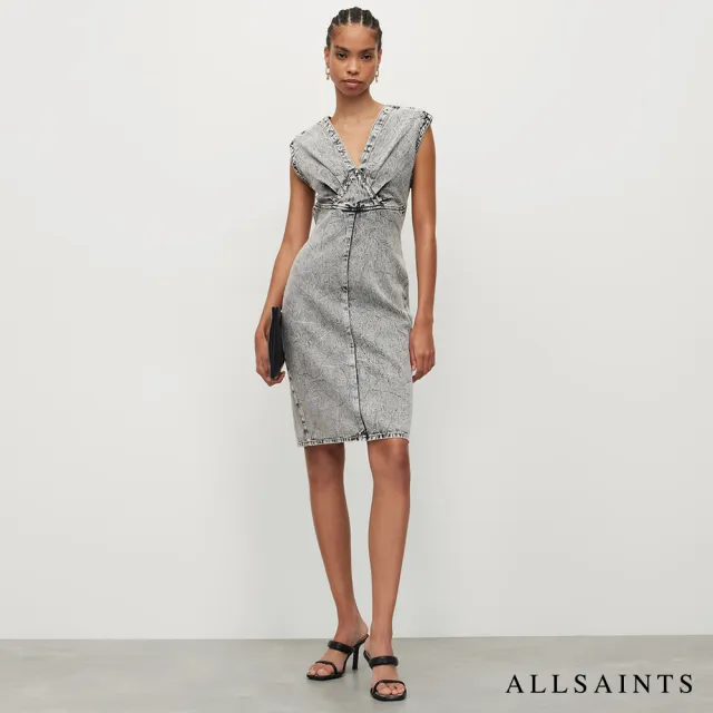 【ALLSAINTS】SYLANA V領露背牛仔短洋裝 WD373Y(貼身版型)