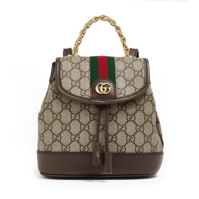 【GUCCI 古馳】795221 經典Ophidia綠紅綠GG Supreme帆布迷你手提後背包(棕色)