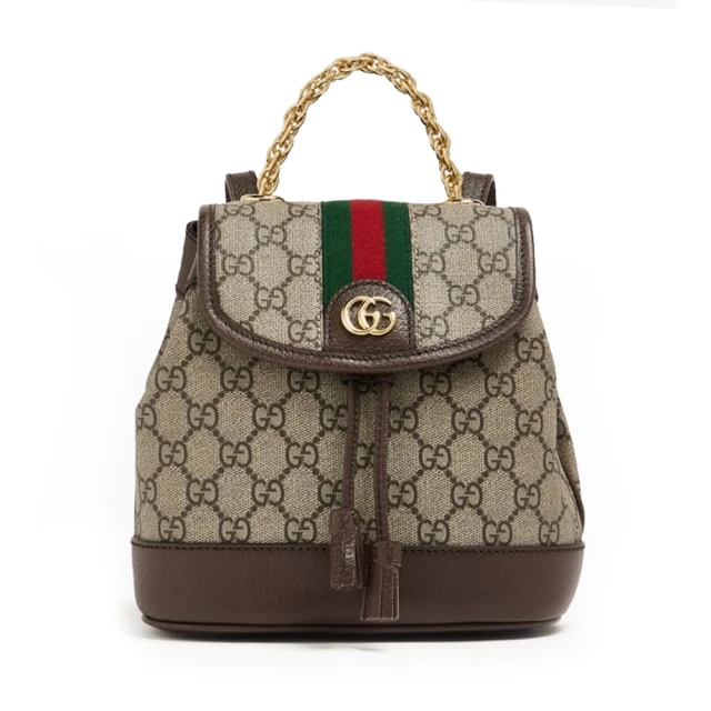 GUCCI 古馳 795221 經典Ophidia綠紅綠GG Supreme帆布迷你手提後背包(棕色)