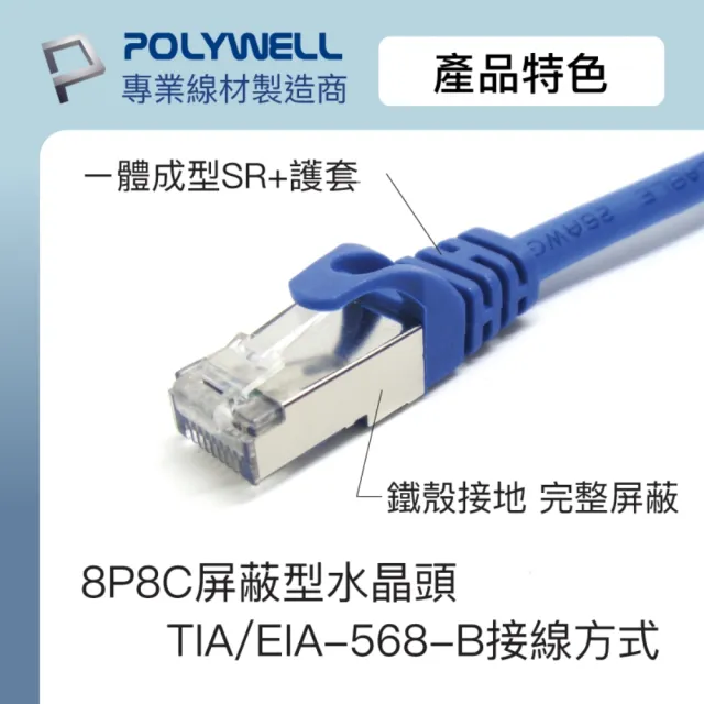 【POLYWELL】CAT6A 高速乙太網路線 S/FTP 10Gbps /15M