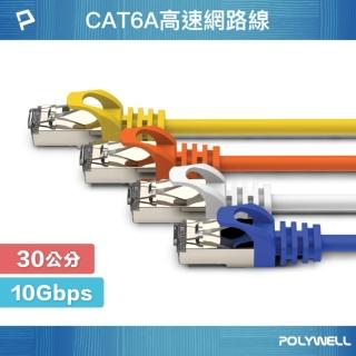 【POLYWELL】CAT6A 高速乙太網路線 S/FTP 10Gbps /30公分