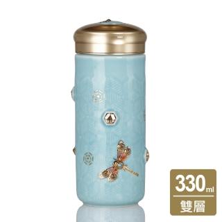 【乾唐軒】吉星蜻投意合陶瓷隨身杯 330ml(大 / 雙層 / 彩金+水晶 / 2色)