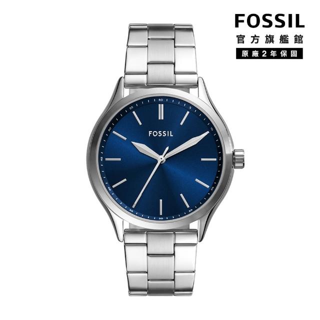 【FOSSIL 官方旗艦館】Fenmore 簡約湛藍經典指針手錶 銀色不鏽鋼鍊帶 44MM BQ2860