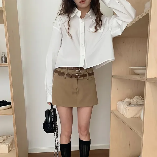 【SeasonsBikini】miu風低腰雙褲頭短裙 -506(顯瘦短裙A字裙)