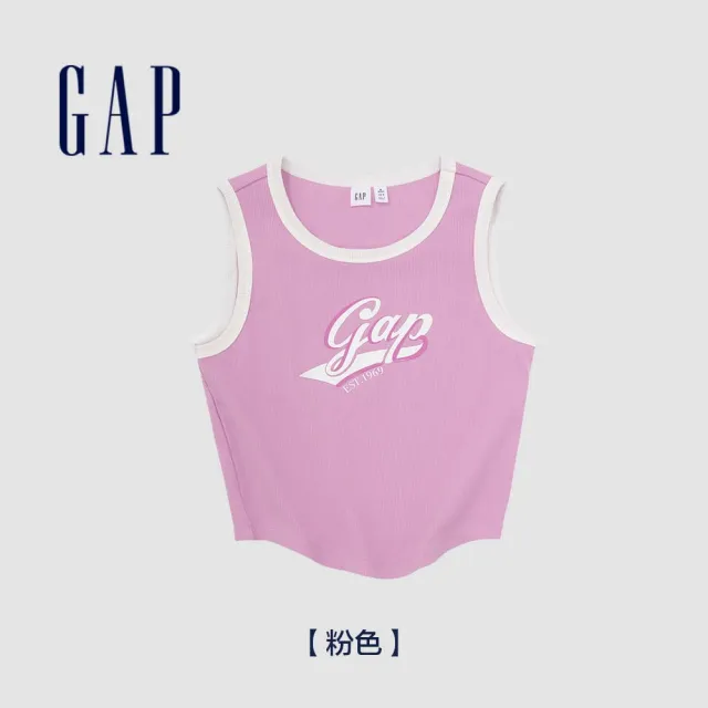 【GAP】女裝 Logo印花羅紋短版圓領背心-多色可選(873961)