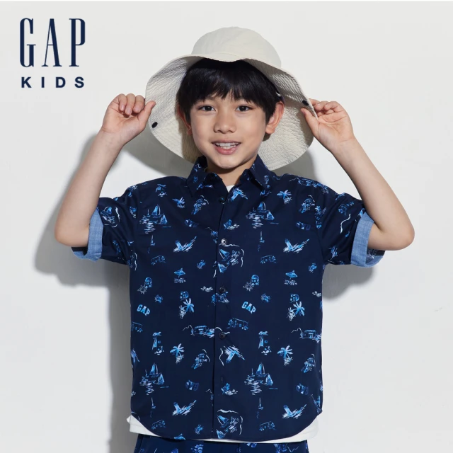 GAP 男童裝 Logo純棉印花圓領短袖T恤-紅色(7083