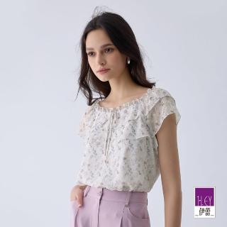 【ILEY 伊蕾】優雅荷葉印花雪紡上衣(白色；M-XL；1242071451)