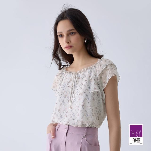 【ILEY 伊蕾】優雅荷葉印花雪紡上衣(白色；M-XL；1242071451)