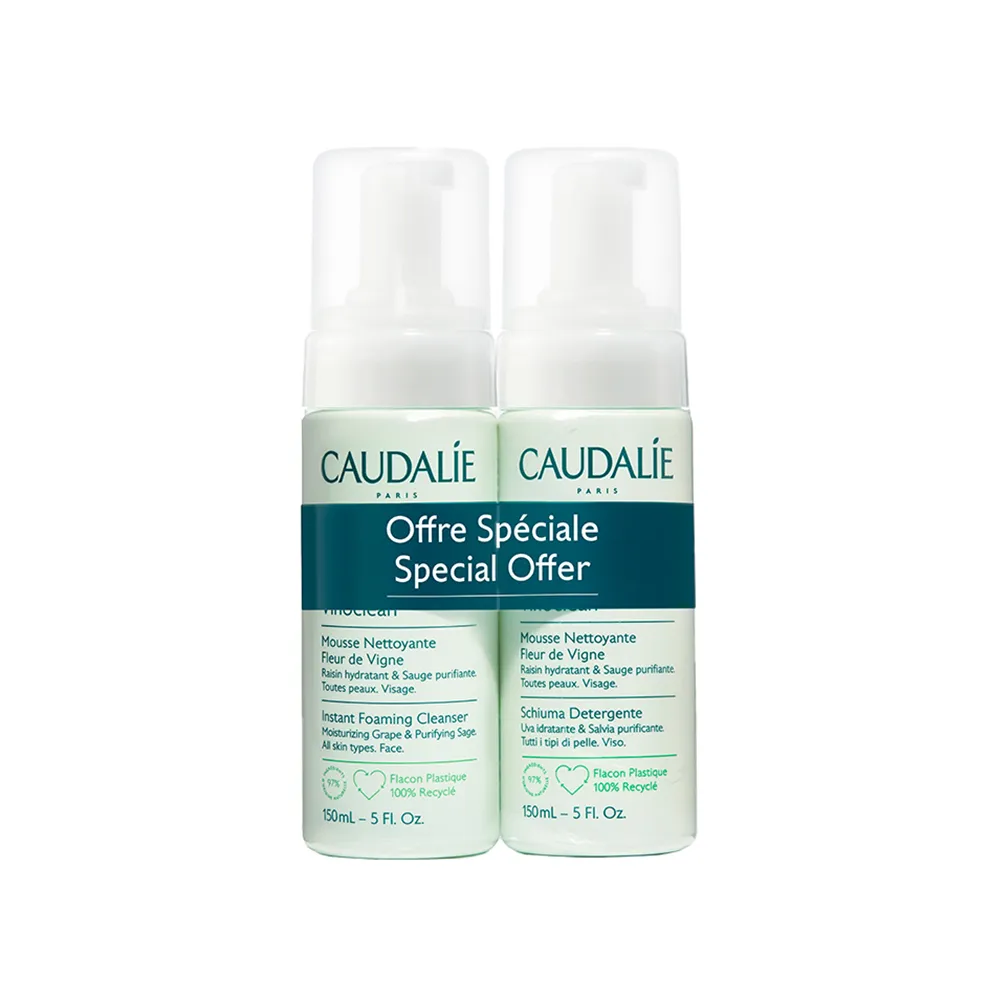 【CAUDALIE 歐緹麗】葡萄籽淨化潔顏慕斯 150ml 二入組(敏感肌適用 植粹洗面乳)