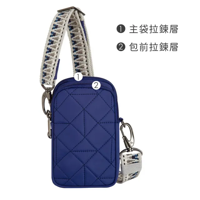 【Travelon】美國 Boho雙層防盜斜背小包 格紋藍 / 側背包 斜肩包 手機包 防搶包 防盜包 送禮 男 女