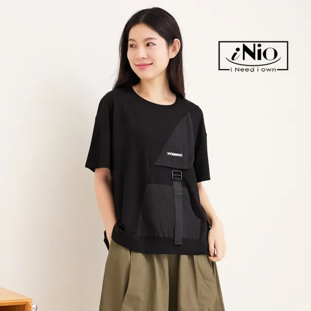 【iNio 衣著美學】短袖上衣 夏新品 現貨 圓領 拼接 短袖棉T(CDW1136)