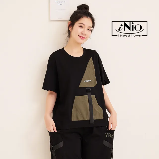 【iNio 衣著美學】短袖上衣 夏新品 現貨 圓領 拼接 短袖棉T(CDW1136)