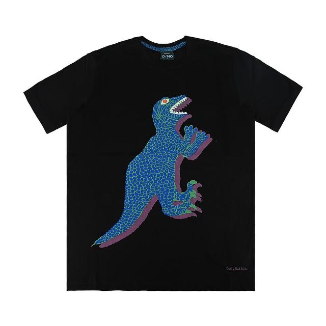 【Paul Smith】PAUL SMITH DINO 草寫LOGO燙印大眼恐龍圖案設計純棉短袖T恤(男款/黑x多色)