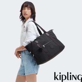 【KIPLING官方旗艦館】曜巖黑品牌經典圓標拉桿旅行袋-ART M