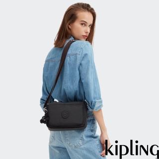 【KIPLING官方旗艦館】曜巖黑品牌經典圓標多層隨身斜揹包-ABANU M