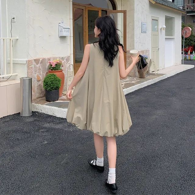 【巴黎精品】現貨+預購 連身裙無袖洋裝(圓領簡約背心裙A字女裙子a1fc49)