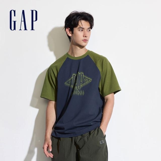 【GAP】男裝 Logo印花圓領袖短袖T恤-黑灰色(463174)