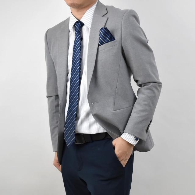 【men life】藍色系斜線 西裝配件三件組(袖扣領帶組)