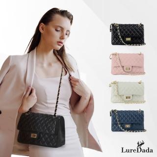 【LureDada 鹿兒搭搭】真皮包包 真羊皮隨身包 手提包 斜揹包 經典格紋 質感五金背帶 女用包(