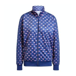 【adidas 愛迪達】Mono Fbird TT 女 立領 外套 運動 經典 滿版 三葉草 復古 藍粉(IY0325)