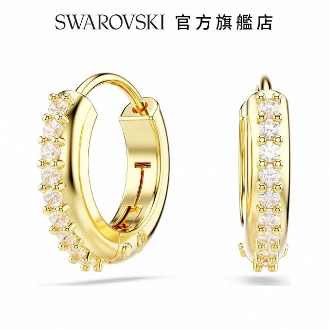 【SWAROVSKI 官方直營】Matrix 大圈耳環 圓形切割 白色 鍍金色色調 母親節禮物(情人節禮物)