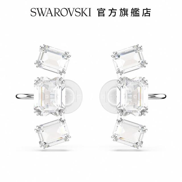 【SWAROVSKI 施華洛世奇】Millenia 夾式耳環 八角形切割 白色 鍍白金色(情人節禮物)