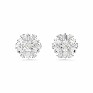 【SWAROVSKI 施華洛世奇】Idyllia 耳釘 混合式切割 雪花 白色 鍍白金色(情人節禮物)