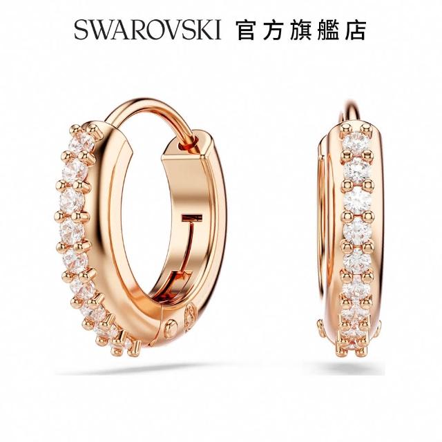 【SWAROVSKI 施華洛世奇】Matrix 大圈耳環 圓形切割 白色 鍍玫瑰金色調(情人節禮物)