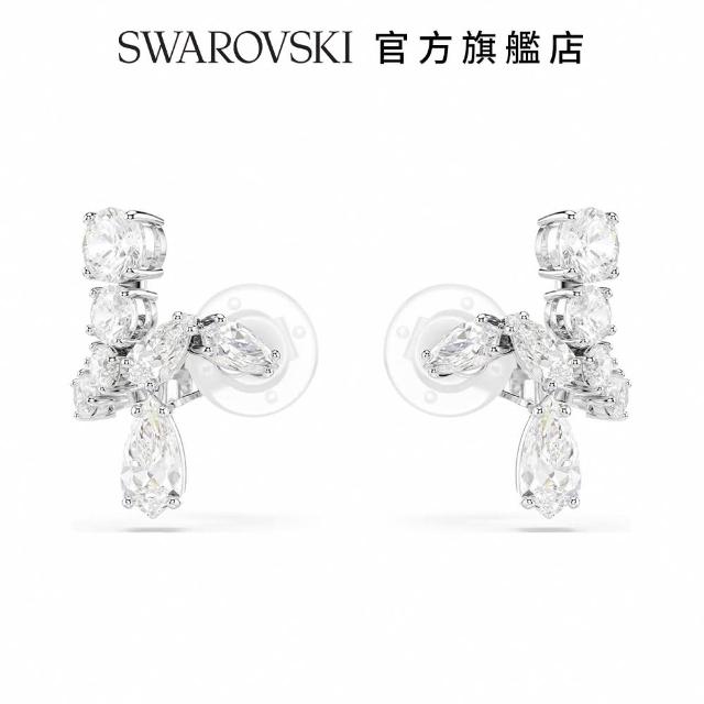 【SWAROVSKI 官方直營】Matrix 夾式耳環 混合式切割 白色 鍍白金色 交換禮物(情人節禮物)