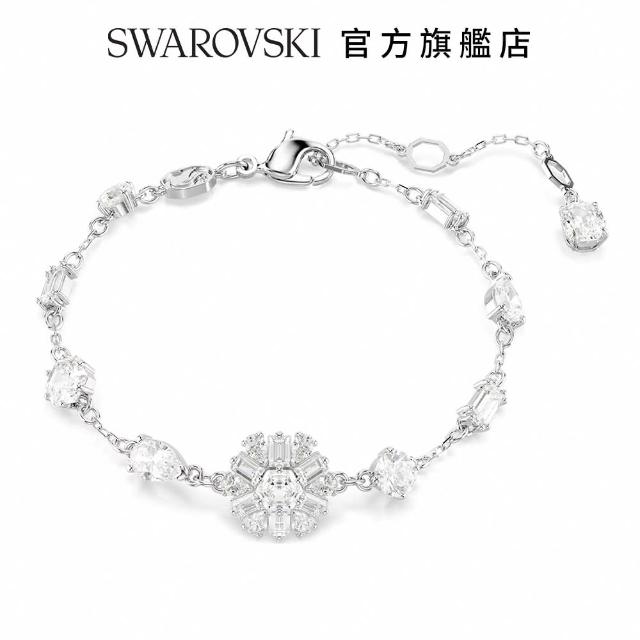 【SWAROVSKI 官方直營】Idyllia 手鏈 混合式切割 雪花 白色 鍍白金色 母親節禮物(情人節禮物)
