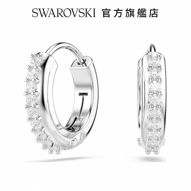 【SWAROVSKI 施華洛世奇】Matrix 大圈耳環 圓形切割 白色 鍍白金色(情人節禮物)