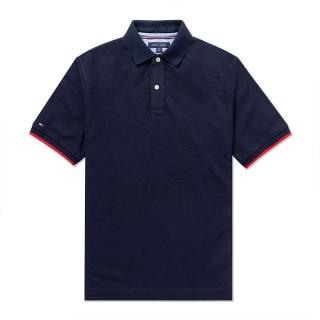 【Tommy Hilfiger】TOMMY 經典刺繡Logo短袖POLO衫 上衣-深藍色-BONL(平輸品/無吊牌款/可立領穿搭)