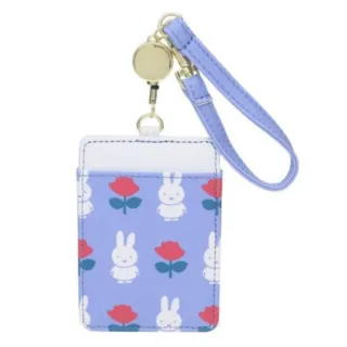 【小禮堂】Miffy 米飛兔 皮質伸縮票卡包 - 紅花朵款(平輸品)