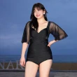 【TING BRA 婷姐內衣】女泳裝 連身款 大尺碼 透紗短袖皺褶鋼圈款裙裝兩件式連身泳衣(共2色 XL-5XL)