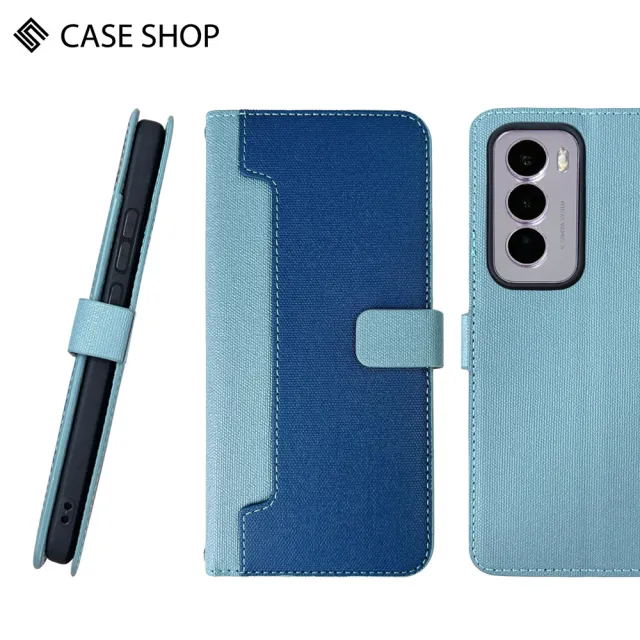 【CASE SHOP】OPPO Reno 12 Pro 前收納側掀皮套-藍(內襯卡片夾層 翻蓋站立)