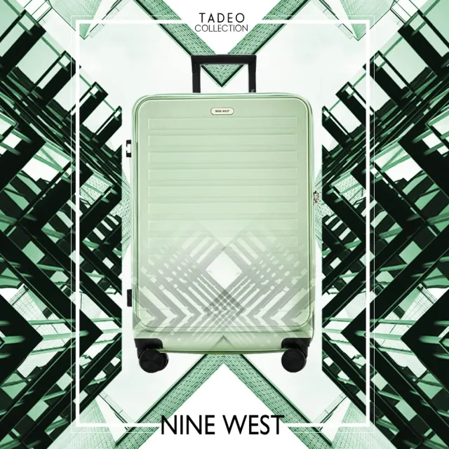 【NINE WEST】TADEO經典橫條 24吋前開式防爆耐摔可擴充旅行行李箱 NW31269(薄荷綠)