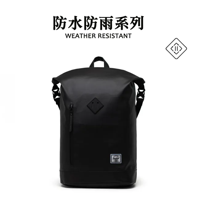 【Herschel】官方直營 15吋筆電包 Roll Top 23L 捲頂後背 防潑水後背包(防水包 黑)