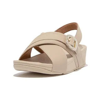 【FitFlop】LULU 水鑽扣環皮革十字交叉後帶涼鞋(白石色)