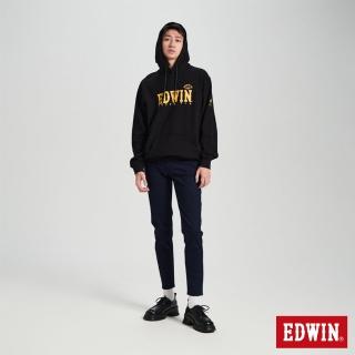 【EDWIN】男裝 經典印花加小車圖騰連帽長袖T恤(黑色)