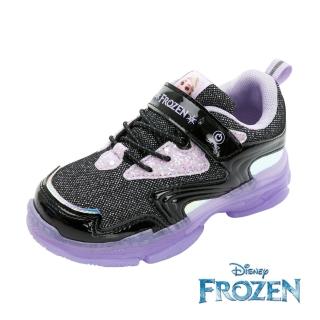 【Disney 迪士尼】冰雪奇緣 電燈運動鞋/童鞋 排汗 透氣 絆帶方便穿脫 黑紫(FOKX41640)