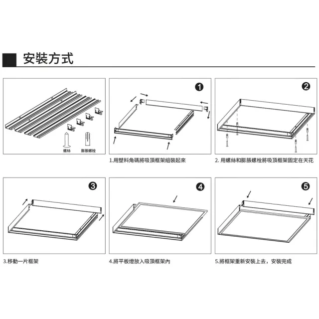 【DanceLight 舞光】6入 平板燈吸頂框架 吸頂框 鋁框 吸頂支架(LED-41PD-FR1 4尺X1尺)