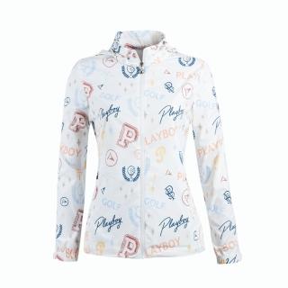 【PLAYBOY GOLF】女款可收納連帽彩色塗鴉外套-白(防風透氣/防潑水/高爾夫/KC24103-87)