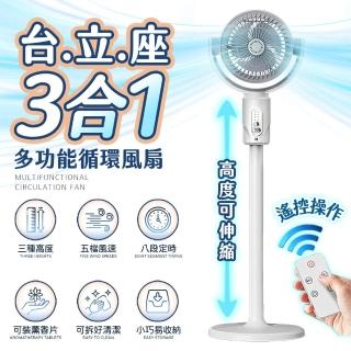 【FJ】三合一多功能可拆裝高度循環扇FN09(附供電器 附遙控器 風扇 TypeC介面 需USB供電 夏季必備)